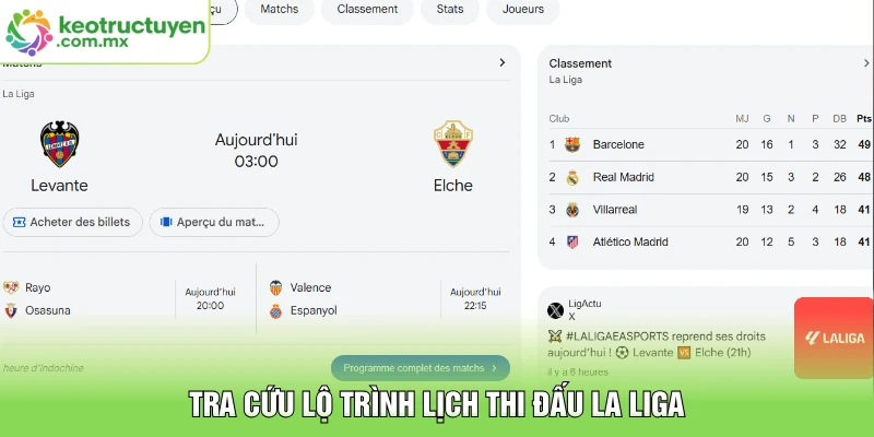 Tra cứu lộ trình lịch thi đấu La Liga